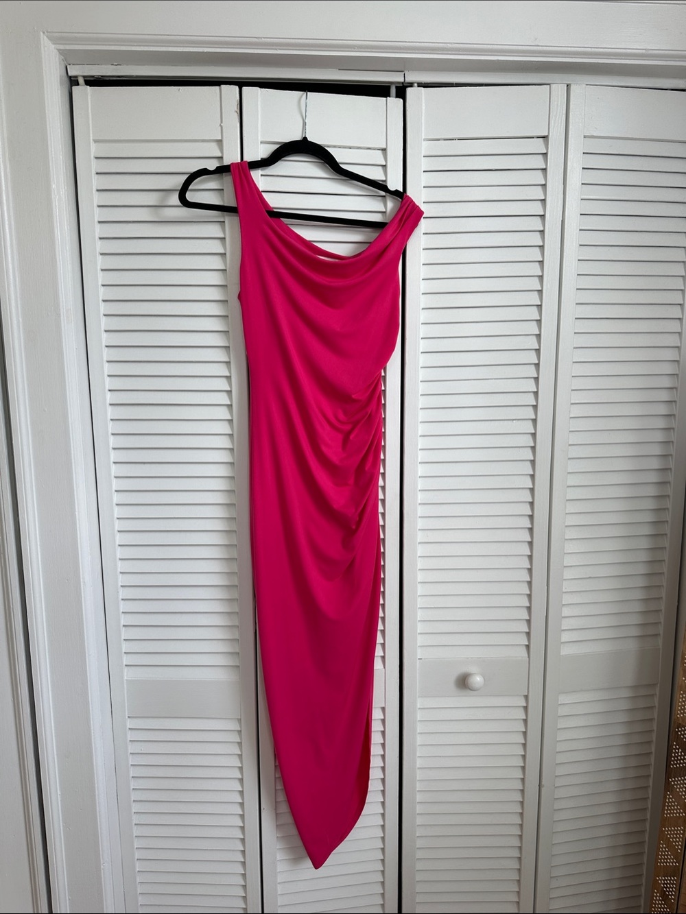 Astr One-Shoulder Hot Pink Draped Gown